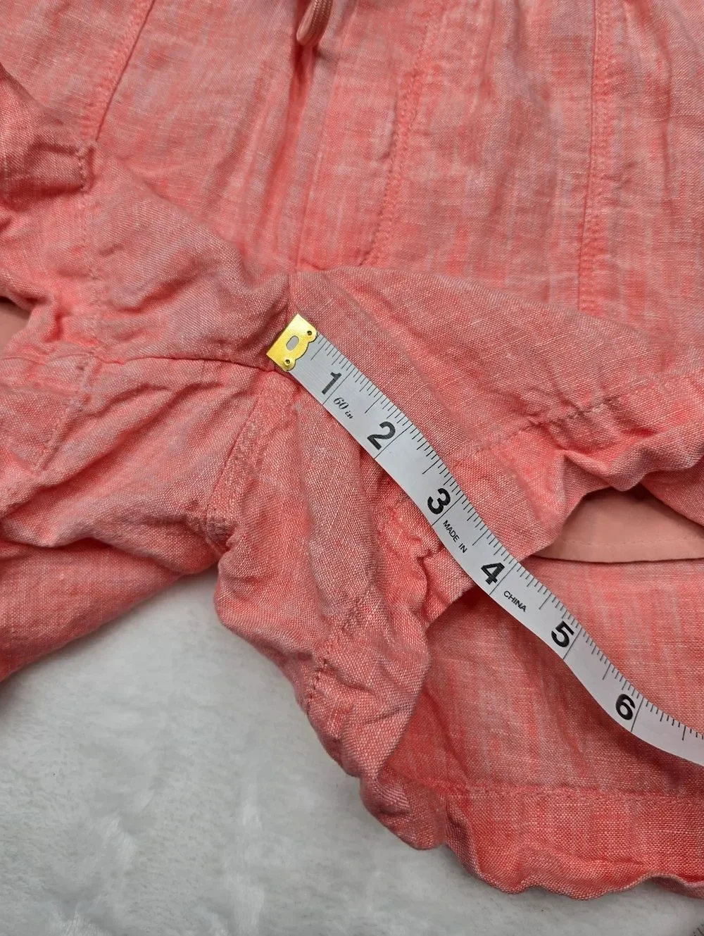 Athleta 100% Linen Drawstring Shorts Coral Resort Lightweight Summer Size 2